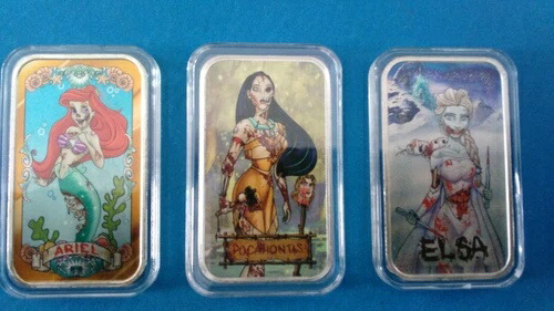 (3) 1オンス .999 純銀バー、STLミント ゾンビテイルズ、エルサ、ポカホンタス、アリエル画像