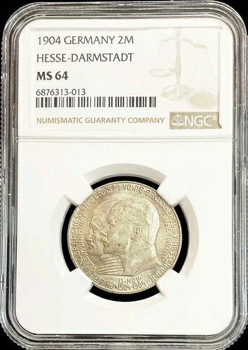 1904年 銀貨 ヘッセン大公国 ダルムシュタット ドイツ 2マルク NGC ミントステート 64|WORLD RESOURCE【KING店】