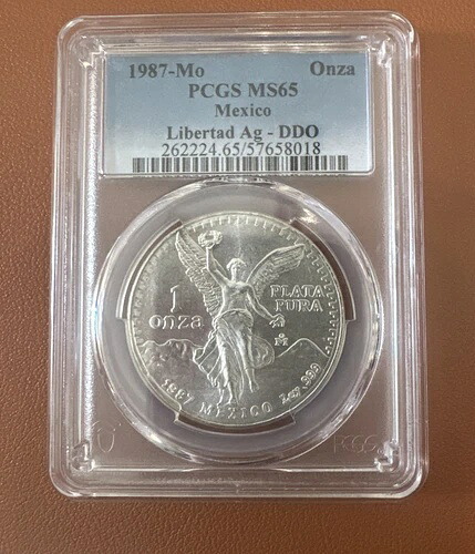 1987年-Mo 1 オンサ メキシコ 1オンス 銀貨 PCGS MS65 解放銀-DDO #AG6