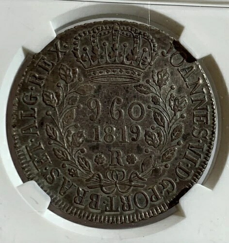 ブラジル ジョアン VI 960 レイス 1819-R XF45 NGC、リオデジャネイロミント、KM326.1、LMB-477。