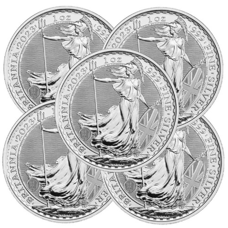 5個セット - 2023年 英国 2ポンド銀貨 ブリタニア 0.999 1オンス BU