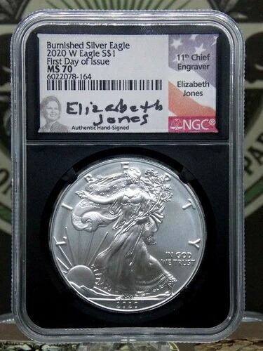 2020年「W」バーニッシュ加工済みアメリカン 1オンス シルバー イーグル NGC MS70 FDOI #164EC「JONES」ECC&C