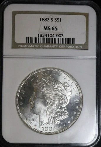 1882-S 1ドルモルガン銀貨 NGC MS65