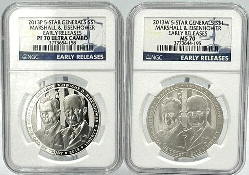 コイン2枚セット - 2013 P&W 5スタージェネラルズ シルバーダラー NGC PF70 ウルトラカメオ & MS70
