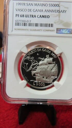 サンマリノ (イタリア) 1997 サンマリノ バスコ ダ ガマ船 シルバー 5,000 リラ ngc PF68|WORLD RESOURCE【KING店】