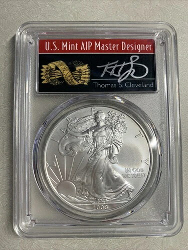 2008年-アメリカンシルバーイーグル-PCGS-MS70-ファーストストライク-クリーブランド/アローズ-ポップ29|WORLD RESOURCE【KING店】
