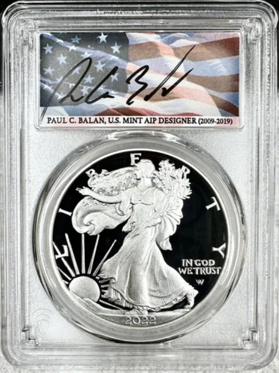 2022 Sプルーフ シルバーイーグル PCGS PR70DCAM 初日発行 ポール・バラン直筆サイン入りフラッグ|WORLD RESOURCE【KING店】