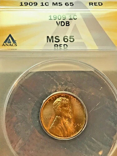 1909 vdb リンカーン小麦セント MS65RD RED ANACS グレード (220)