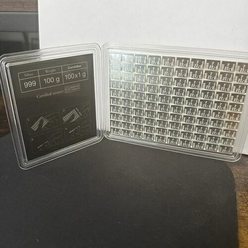 100グラムの銀バー - 密封されたValcambi 100x1グラムの銀コンビバー(分析カード付き)|WORLD RESOURCE【KING店】