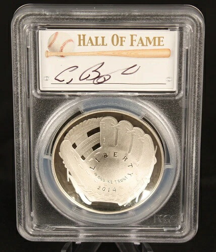 2014年 銀貨 1ドル PCGS PR70 野球殿堂入り クレイグ・ビジオ 直筆サイン入り