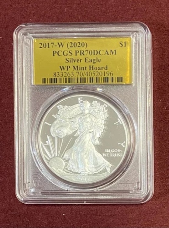 2017年 Wプルーフ シルバーイーグル PCGS PR70 2020年ウェストポイント造幣局所蔵 金箔