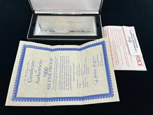 1999年ワシントン造幣局 100ドルドールシルバープルーフ 4オンス .999 シルバーバー COA #41066｜WORLD RESOURCE【KING店】 103,950円