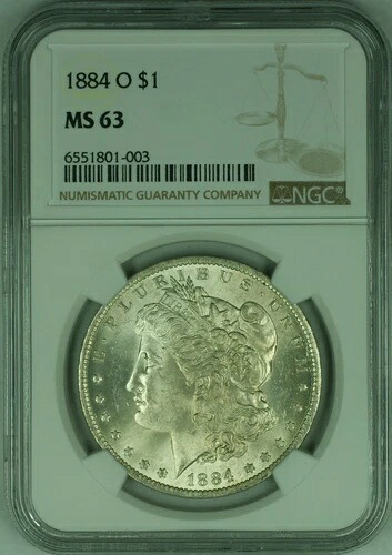 1884-O 1ドルモルガン銀貨 NGC MS-63 (21F)
