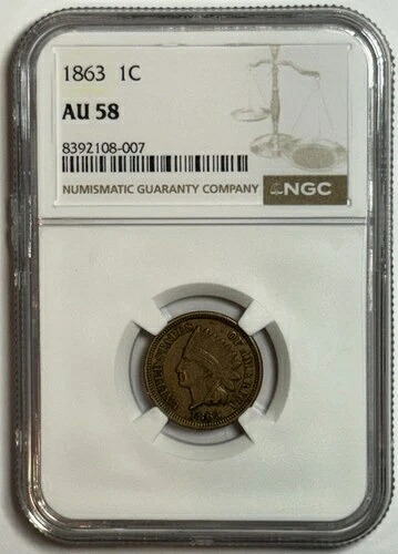 100%新品1863年インディアンヘッドペニー 1C - NGC AU 58｜WORLD