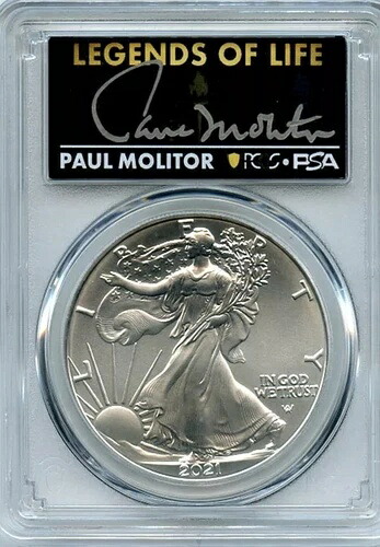 2021年 タイプ2 シルバーイーグル レジェンズ・オブ・ライフ PCGS MS70 ポール・モリター・ホフ｜WORLD RESOURCE【KING店】