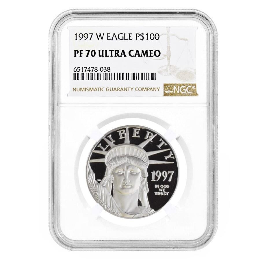 1997 w 1 oz $ 100プラチナアメリカンイーグルプルーフコインngc pf 70 ucam 1997 W 1 oz $100 Platinum American Eagle Proof Coin NGC PF 70 UCAM