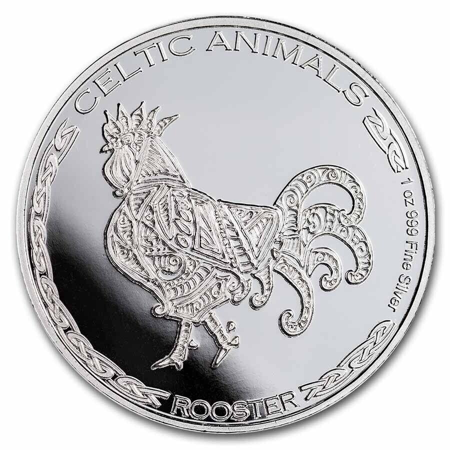 2022チャド共和国1オンスシルバーケルト動物：Rooster Bu -SKU＃248228 2022 Republic of Chad 1 oz Silver Celtic Animals: Rooster BU - SKU#248228