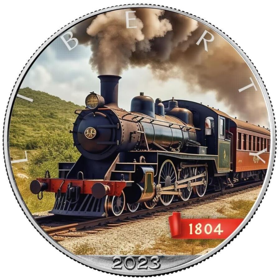 シルバーコインシルバーイーグルスチーム機関車（2番目）発明2023 -USA -1oz st- Silver Coin Silver Eagle Steam Locomotive (2nd) Inventions 2023 - USA - 1oz ST-
