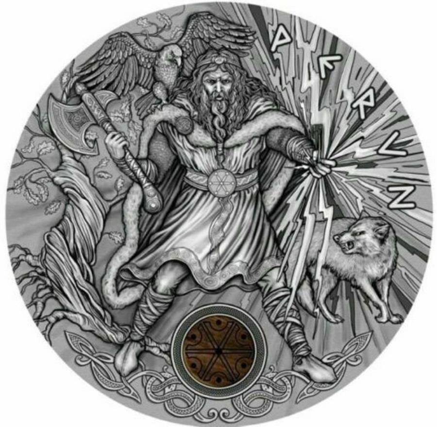 【極美品/品質保証書付】 アンティークコイン モダンコイン [送料無料] 2018 niue 2 ozアンティークシルバースラブゴッド：雷の神の神 2018 Niue 2 oz Antique Silver Slavic Gods: Perun God of Thunder画像