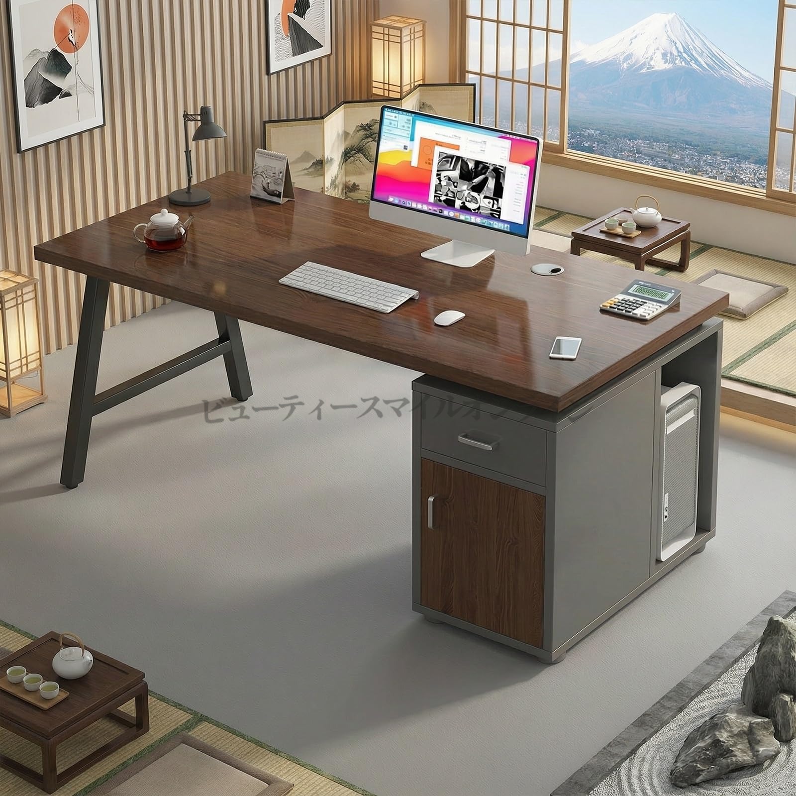 社長デスク 社長机 エグゼクティブデスク 役員用デスク 厚さ2.4cmの天板 オフィステーブル 40×20mmのスチール脚 会議用テーブル パソコンデスク 耐荷重200kg 引き出しとファイリングキャビネット付き 配線孔 社長室マスターテーブル 役員用家 自宅 書斎|ViViva