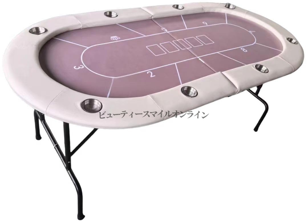 折り畳み式ポーカーテーブル 脚付き完成品 テキサスホールデム用 収納簡単 組み立て不要 ステンレスカップホルダー付き カジノ風 ホームゲーム 持ち運び便利 省スペース プロ仕様｜ViViva