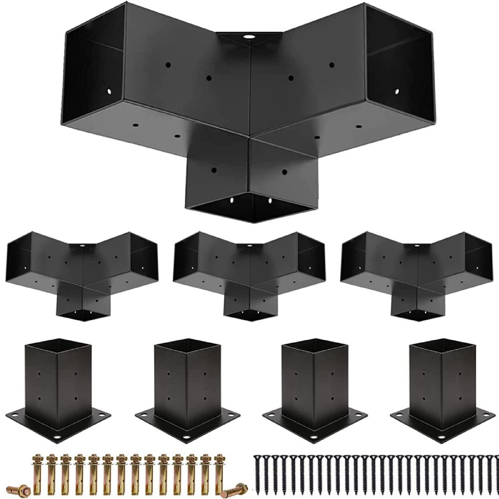 木製パーゴラ 4×4 インチ スチールブラケット キット ブラック パウダーコーティング DIY 木工 モジュラー ショルダー ボルト ブーツ 高さあり|ViViva