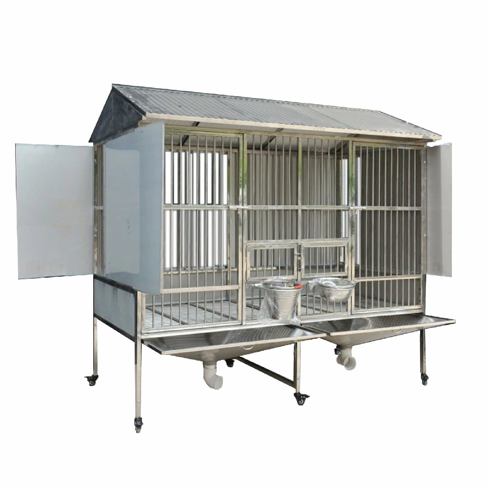 大型ステンレススチール製犬用ケージ、屋外防雨、断熱、トイレ、トレイ、ユニバーサルホイール、あらゆる種類のペットに適した、一体型の2～3部屋の犬小屋、耐荷重500kg 200*105*188cm