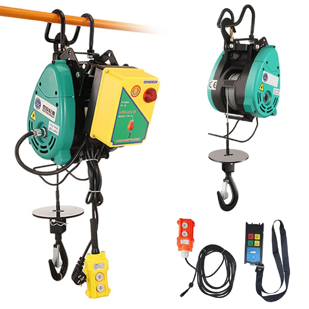 御勤め用電動轆轤 100V 小型起重機 160-500KG 超強掛け目 1300-1800W 19m/時間 30m 昇降機高さ 無線電話遠隔操作 有線抑えつける 巻き上げ機 持ちはこぶ型 冷房装置据え付ける 引っ張ること かざり付ける工事 二重抑えつける