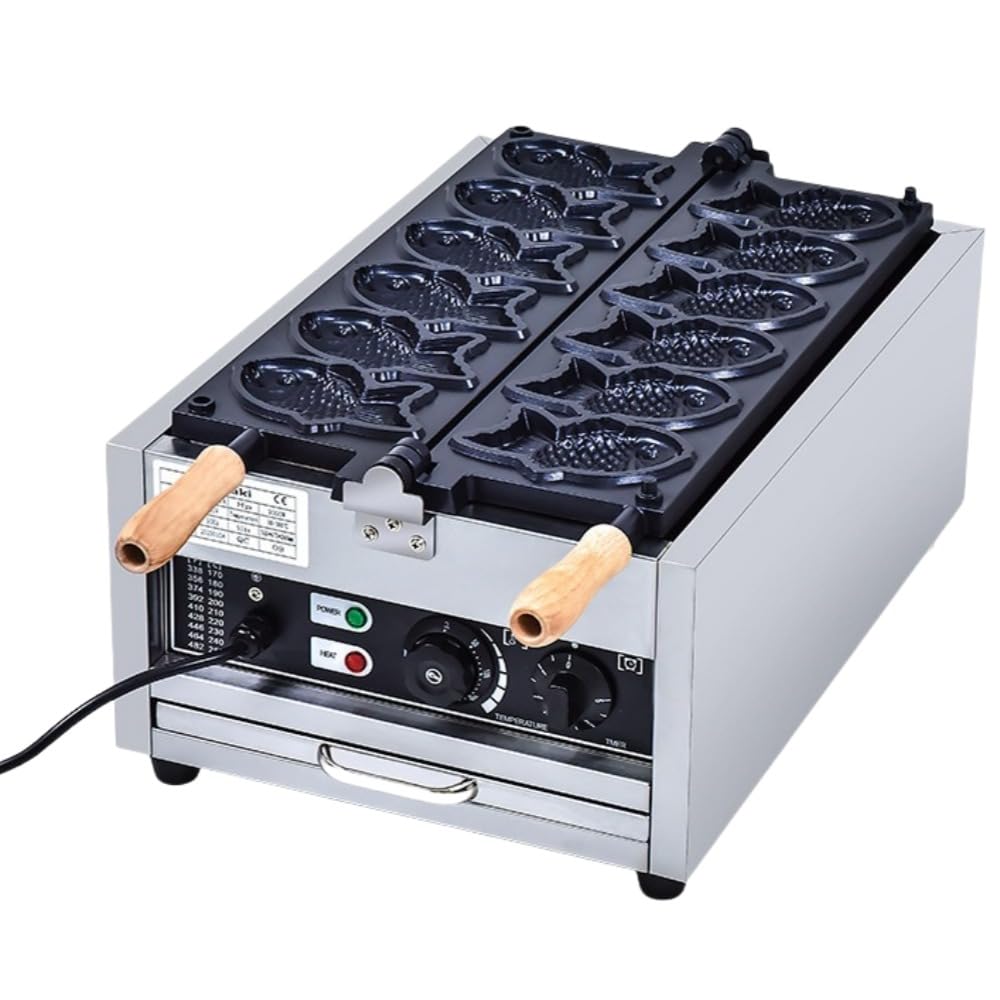 お役目用 灯し火たい焼き機 6 穴 ステンレス鋼鋼 110V 熱度 50-300℃ 180 度フリップ 首尾一貫した熱する 焙煎機 タイ王国焼き機 クリーム 鯛焼き製造業者 灯し火熱する 銀