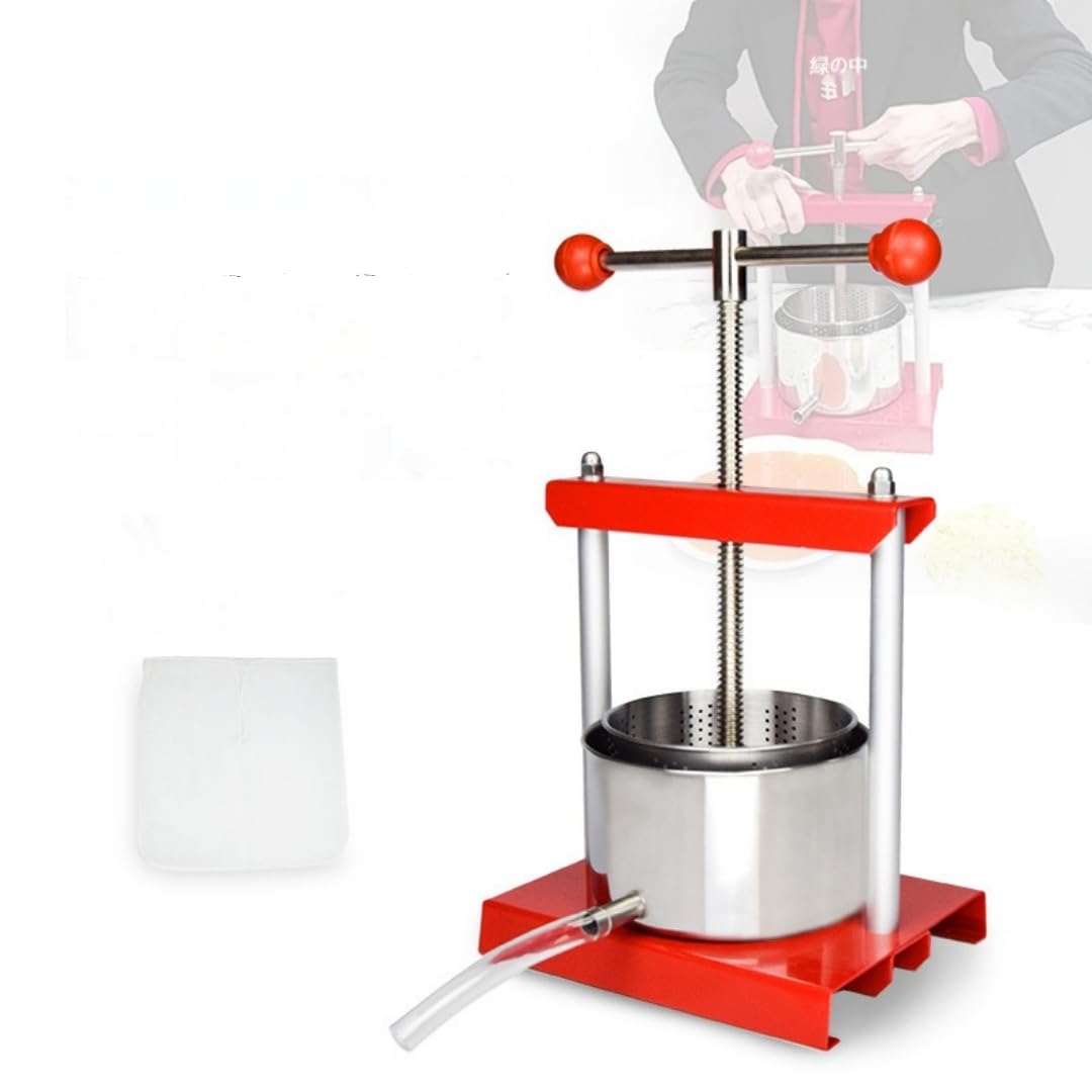 ステンレス鋼草片絞り器 手動押し付ける機 2L 赤ケイ素樹脂手持ち部分 スライム押しとどめる フルーツジュース オリーブ油絵の具抽き出し 炭酸飲料 ぶどう酒用