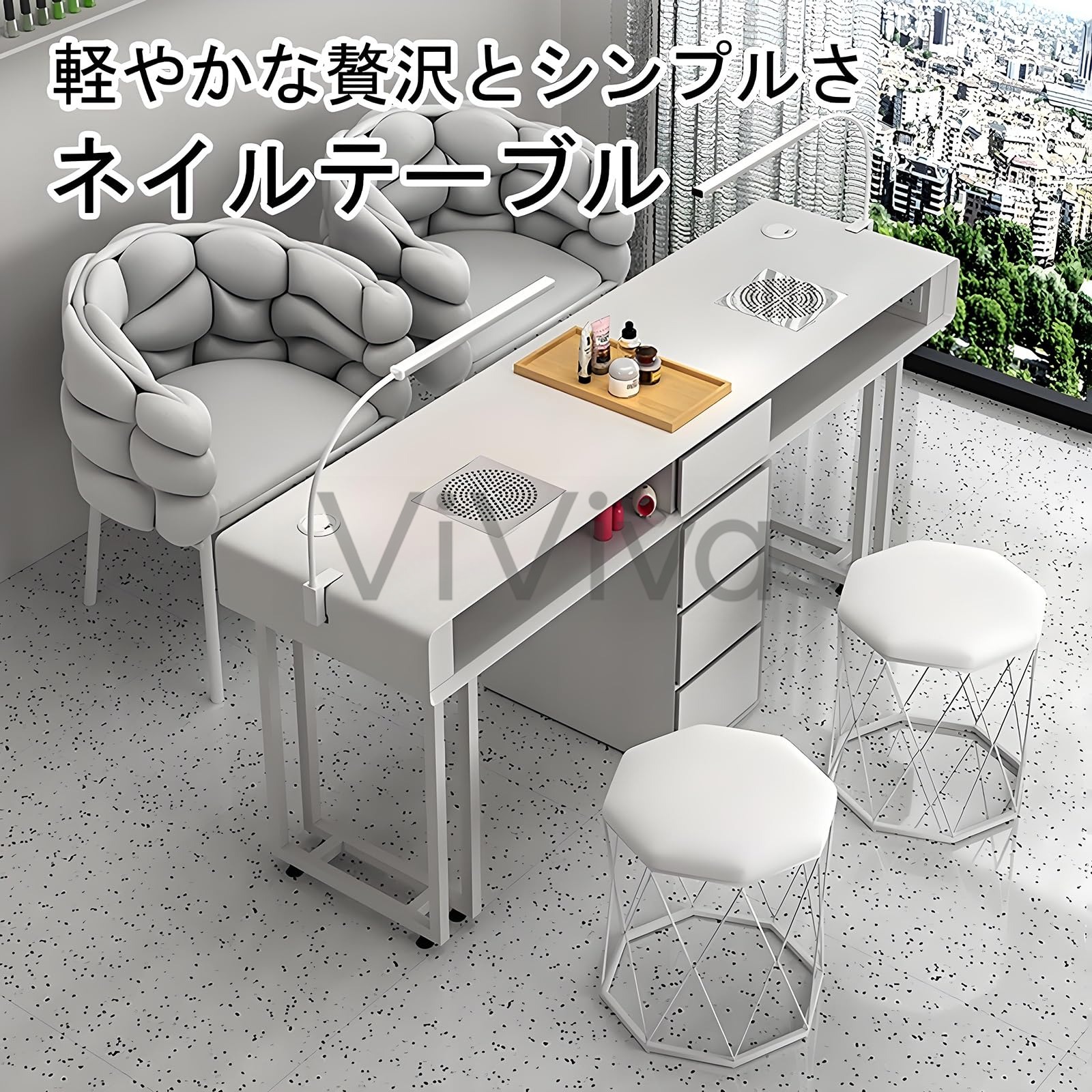 【ポイント3倍!7月限定!店舗の人気商品!】マニキュアテーブル ネイルデスク ネイルメイク作業台 ネイルサロンテーブル ネイルアートテーブル 幅80/100/120/140/160cm 広いデスクトップ 十分な収納スペース お手入れ簡単 組み立てが簡単 収納引き出し付き多機能ネイルテーブル｜ViViva