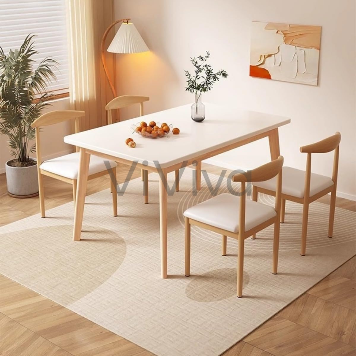 ダイニングセット 4人用 5点セット 木製 食卓 4人掛け チェア 幅120cm キッチンテーブル ベンチ イス4脚 天然木 木目調 テーブルセット 組立簡単｜ViViva