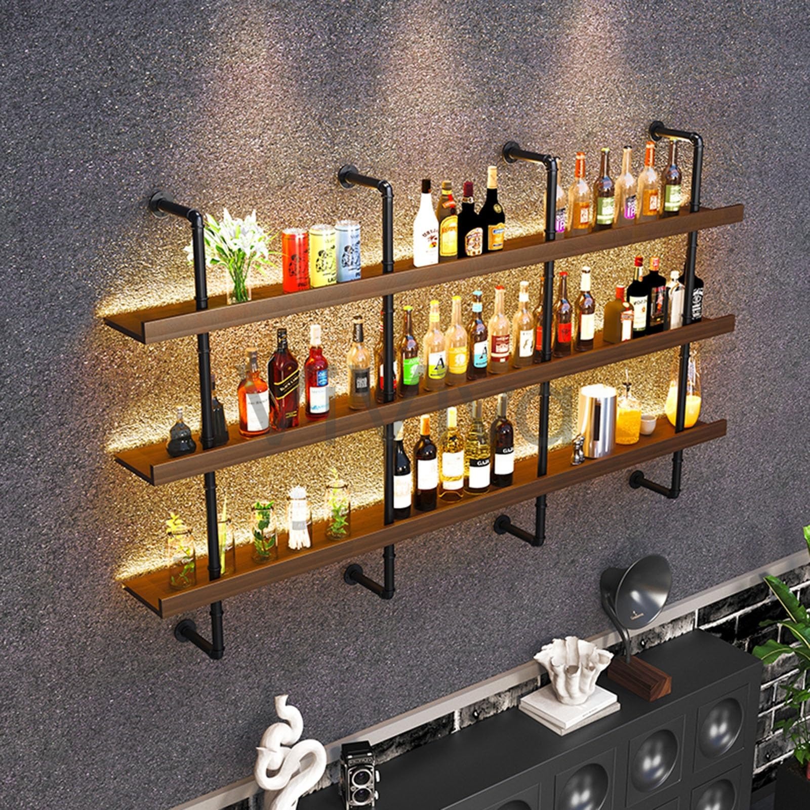 【ポイント3倍!7月限定!店舗の人気商品!】工業用ワインラック 壁掛け式 多機能収納ラック ボトルディスプレイ 壁掛け収納棚 リビングルーム、ワインセラー用｜ViViva