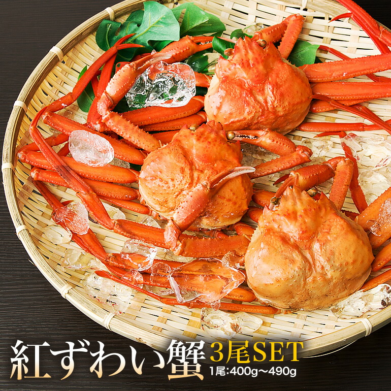 紅ずわい蟹 ＜ 冷蔵 でお届け ＞ 送料無料 鳥取県 境港産 ボイル 正月 紅ずわい蟹 A級 3尾SET（1尾400～490g）【紅ずわい400A3尾】画像