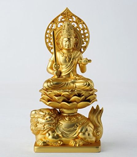 仏像文殊菩薩15cm(金メッキ/24金)仏師:牧田秀雲原型_(卯年生まれ)十二支守り本尊干支高岡銅器(もんじゅぼさつ)