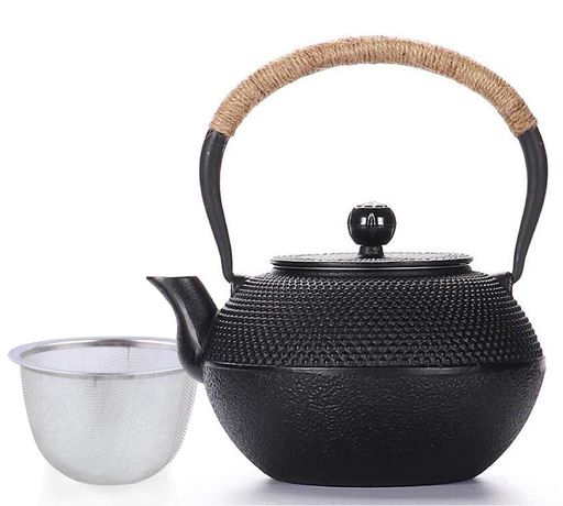 HwaGui鉄瓶鉄器??急須おしゃれih鉄やかん鉄分補給鉄びん霰・黒1200ml(鉄瓶1.2L)