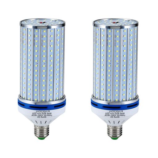 LEDコーンライトトウモロコシ型60WLED電球E26口金6000LM6000K400-450W白熱電球相当超高輝度省エネ長寿命倉庫・納戸・駐車場・車庫・工場・屋内ガレージなどに対応(昼光色60W)2個入
