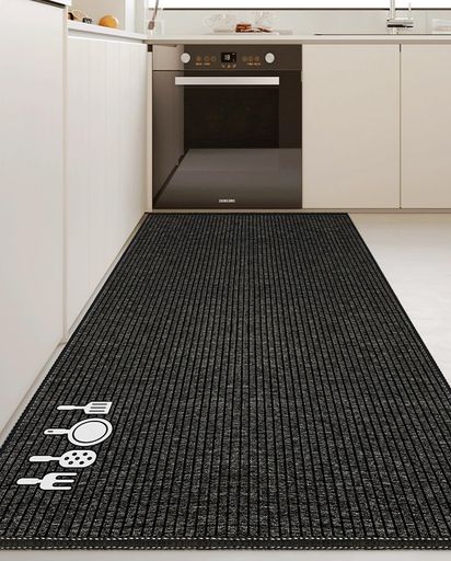 Bcrioキッチンマット拭ける洗濯いらずTPRマット滑り止め撥水防汚厚さ7mmクッション性のあるお手入れ簡単ずれにくい台所マット(ブラック0260*180)