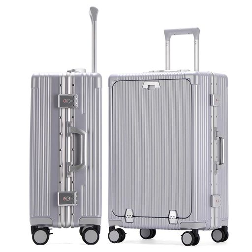 [SKYFLY]スーツケース機内持ち込み前開きキャリーケース軽量多機能Lサイズ【100%PC材旅行・出張の強い味方!】フロントオープンキャリーバッグ耐衝撃カップホルダー付きファスナータイプ…