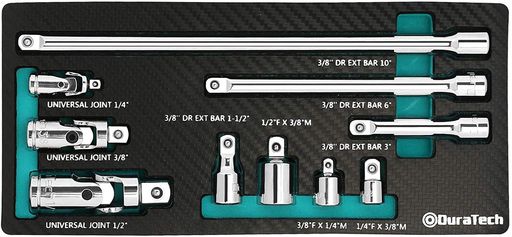 DURATECHソケットアダプターエクステンションバーユニバーサルソケットソケット変換アダプター差込角6.35mm9.5mm12.7mmメッキ仕上げ収納ケース付10点セット