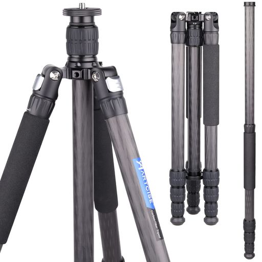 カーボン三脚ARTCISE10層カーボンファイバー材質軽量トラベル三脚全高1645mm2023年デザイン29mmパイプ径四段ナットロック式撮影三脚三段開脚一脚伸縮可変式プロカメラ三脚三脚バッグ付きビ…