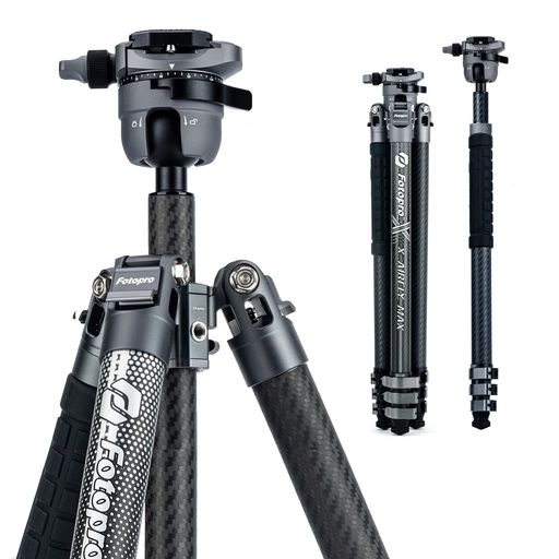 Fotopro165cmカーボンファイバーカメラ三脚架、ボールヘッド付き、取り外し可能モノポッド、軽量1.36KG、最大10KGの負荷を支える、DSLRカメラ用のプロフェッショナル旅行三脚架X-AIRFLYMaxグレー