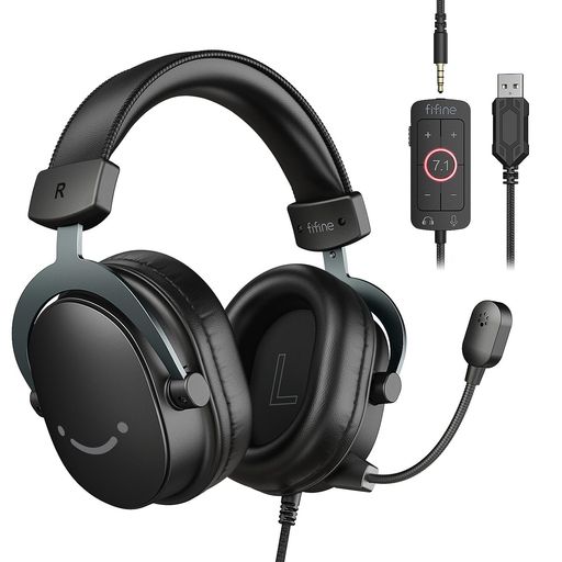 FIFINEゲーミングヘッドセット7.1サラウンドサウンド有線3.5mm/USB接続50mmドライバー脱着式全指向性マイク付きPC/スマホ/NintendoSwitch/PS4/PS5に対応音量調節可能密閉型ゲーム配信実況黒
