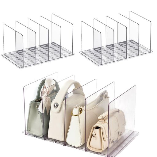 Andacarバック収納スタンド10PC鞄収納仕切りスタンドカバン収納W80XD24XH20cm調整できる仕切り幅カバン置き組み立て簡単?台座連結可能-透明(10)