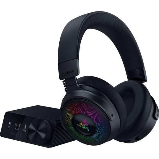 RazerレイザーKrakenV4ProワイヤレスゲーミングヘッドセットOLEDコントロールハブ搭載HyperSpeedWireless2.4GHzBluetoothUSB3.5mm接続SensaHDハプティクス