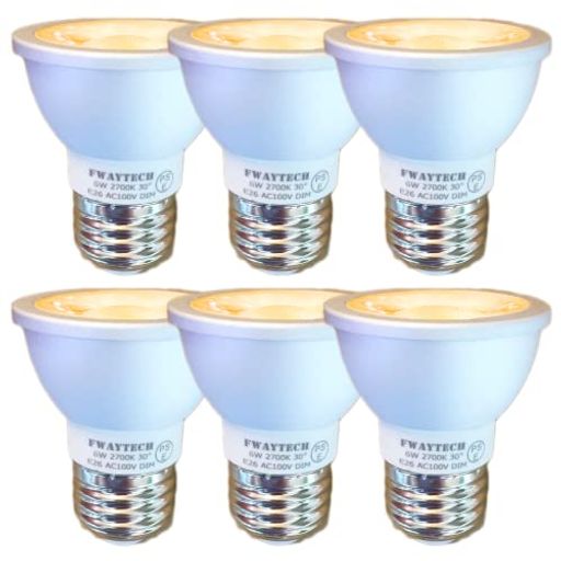 FWAYTECHLEDスポットライトE26調光対応6W中角30度ハロゲン電球50W~60W相当レフ電球代替密閉器具対応(電球色相当(2700K)本体銀E26口金調光(6個)) 5,219円