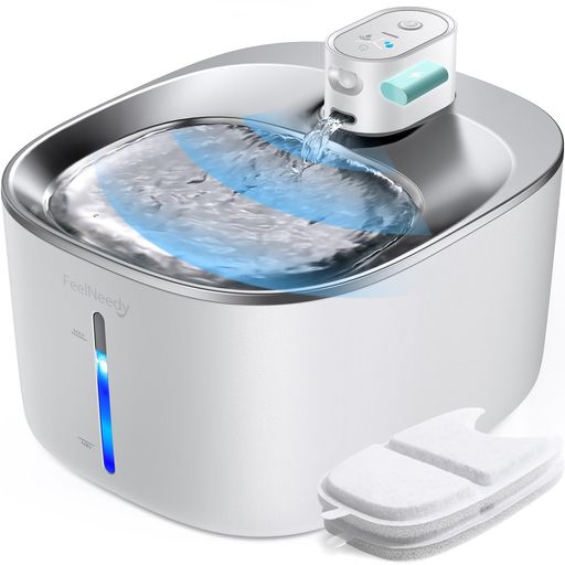 FEELNEEDY猫水器コードレス申し受ける式4L活性炭こし器2枚付かっこ良い愛玩動物用回転運動式自動小銃水器検知器動くことさがし当てる3つの水流行り物5重こし器ワイヤレスポンプステンレス製犬猫水呑み器大電気容量…