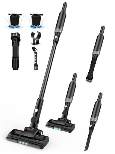 Sugeko洗い濯ぎ機コードレス【45KPA豪然たる吸いいれる・0.6kg軽さ心積もり】スティッククリーナーグリーンライト付き添い人Type-C申し受ける式2way遣りかた低気圧式V字型毛はらいHEPAろ波器6重ろ波器灯し火洗い濯ぎ機無痕飾りつけ付…
