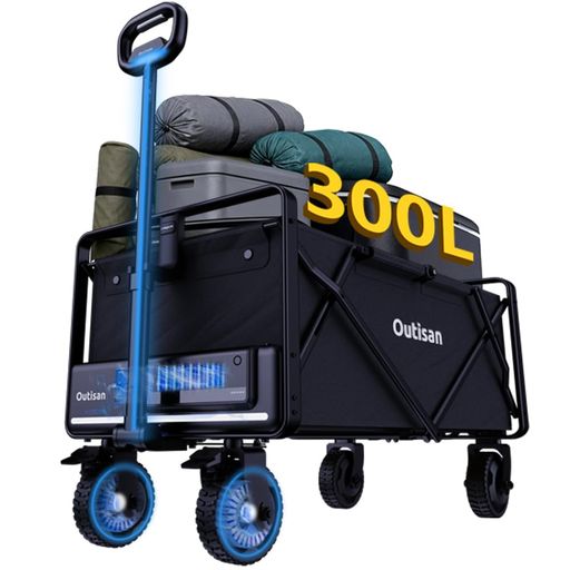 Outisan電動キャリーワゴンキャリーカート大容量300L耐荷重150kg折りたたみ式バッテリー付防水大型タイヤ大容量135Wh長距離航続スマート変速軽量キャンプ防災引っ越し機材運搬アウトドアBBQ…