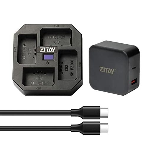 ZITAY 4チャンネル TYPE C 急速充電ステーション PD 65W クイックチャージアダプター付き SONY NP-FZ100バッテリー用 SONY A9 A7III A7RIIIカメラに対応 LCDディスプレイ付き画像